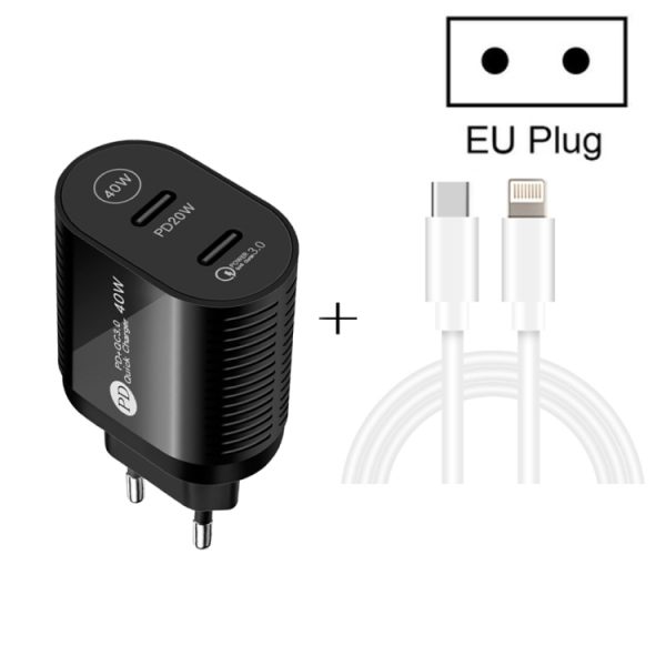 SYA001609901_B1.jpg 40W Dual Port PD / Type-C Fast Charger with Type-C to 8 Pin Data Cable, EU Plug, EU Plug + Type-C to 8 Pin Cable