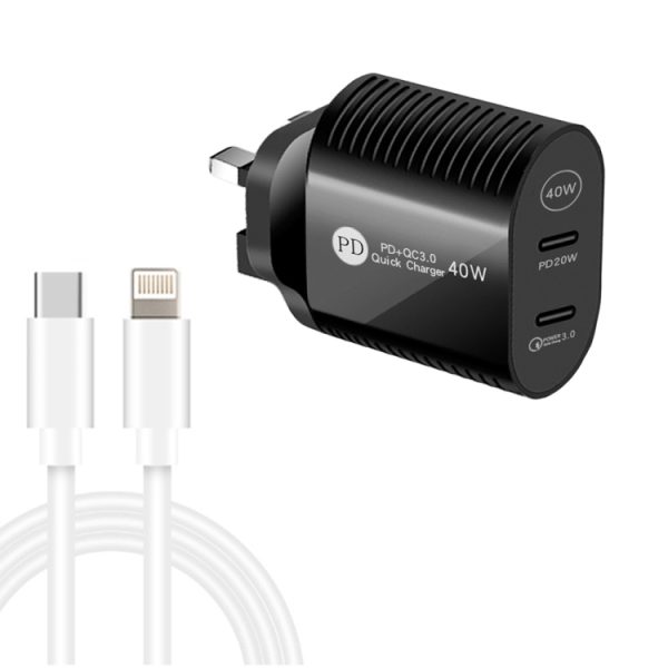 SYA001610001A-1.jpg 40W Dual Port PD / Type-C Fast Charger with Type-C to 8 Pin Data Cable, UK Plug, UK Plug + Type-C to 8 Pin Cable