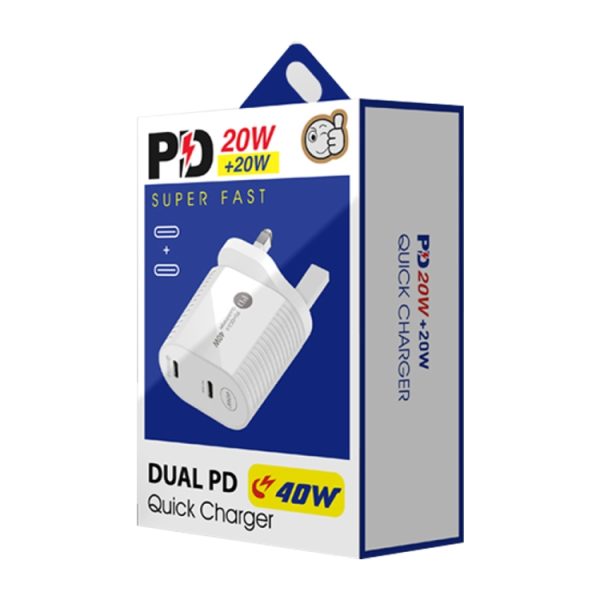 SYA001610001_B5.jpg 40W Dual Port PD / Type-C Fast Charger with Type-C to 8 Pin Data Cable, UK Plug, UK Plug + Type-C to 8 Pin Cable