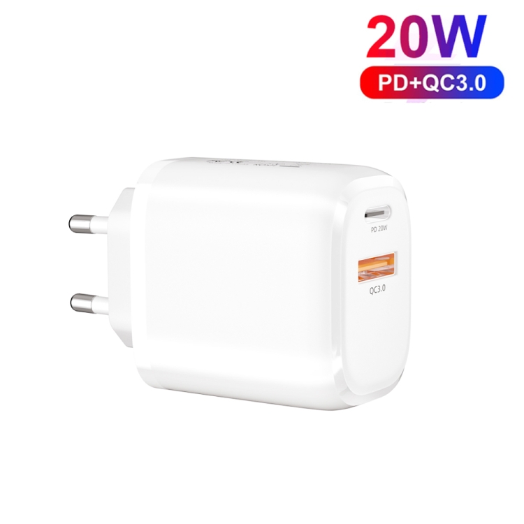 CS-20W Mini Portable PD3.0 + QC3.0 Dual Ports Fast Charger with 3A USB to 8 Pin Data Cable, Charger + USB to 8 Pin Cable 2 CS-20W Mini Portable PD3.0 + QC3.0 Dual Ports Fast Charger with 3A USB to 8 Pin Data Cable, Charger + USB to 8 Pin Cable - Image 2