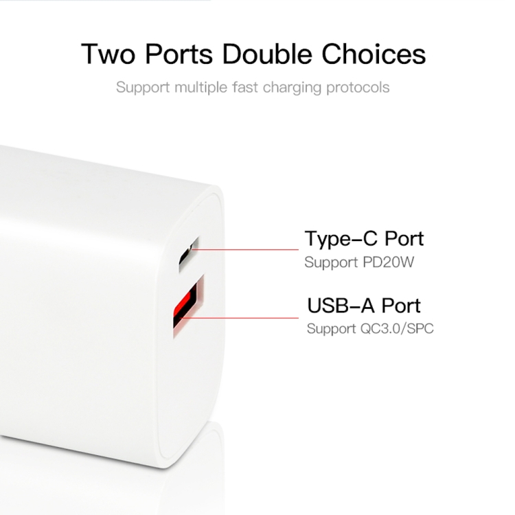 CS-20W Mini Portable PD3.0 + QC3.0 Dual Ports Fast Charger with 3A USB to 8 Pin Data Cable, Charger + USB to 8 Pin Cable 4 CS-20W Mini Portable PD3.0 + QC3.0 Dual Ports Fast Charger with 3A USB to 8 Pin Data Cable, Charger + USB to 8 Pin Cable - Image 4