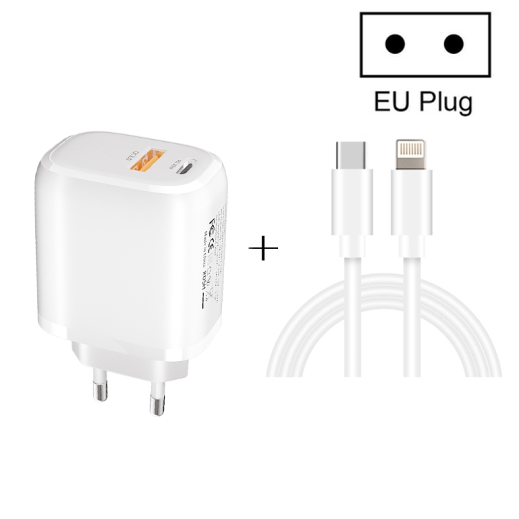 CS-20W Mini Portable PD3.0 + QC3.0 Dual Ports Fast Charger with 3A Type-C to 8 Pin Data Cable, Charger + Type-C to 8 Pin Cable 1 CS-20W Mini Portable PD3.0 + QC3.0 Dual Ports Fast Charger with 3A Type-C to 8 Pin Data Cable, Charger + Type-C to 8 Pin Cable