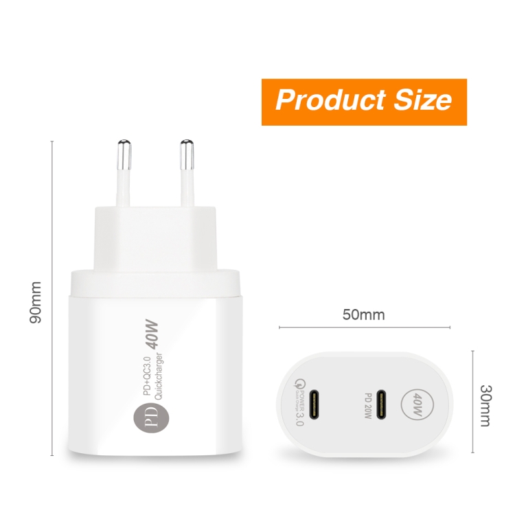002 40W Dual Port PD / Type-C Fast Charger for iPhone / iPad Series, EU Plug, EU Plug 7 002 40W Dual Port PD / Type-C Fast Charger for iPhone / iPad Series, EU Plug, EU Plug - Image 7