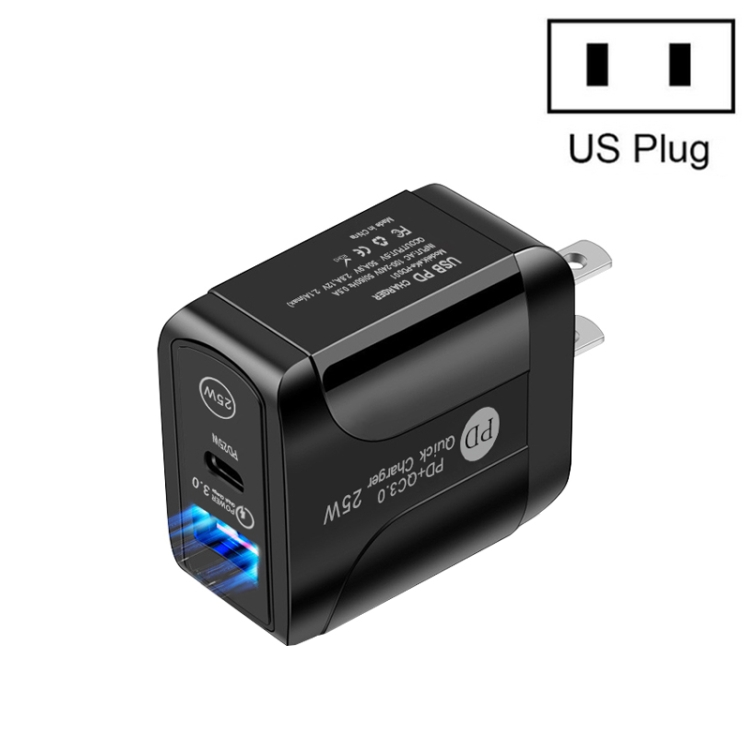 PD25W USB-C / Type-C + QC3.0 USB Dual Ports Fast Charger, US Plug, US Plug 1 PD25W USB-C / Type-C + QC3.0 USB Dual Ports Fast Charger, US Plug, US Plug