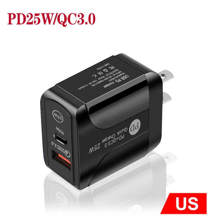 PD25W USB-C / Type-C + QC3.0 USB Dual Ports Fast Charger, US Plug, US Plug 2 PD25W USB-C / Type-C + QC3.0 USB Dual Ports Fast Charger, US Plug, US Plug - Image 2