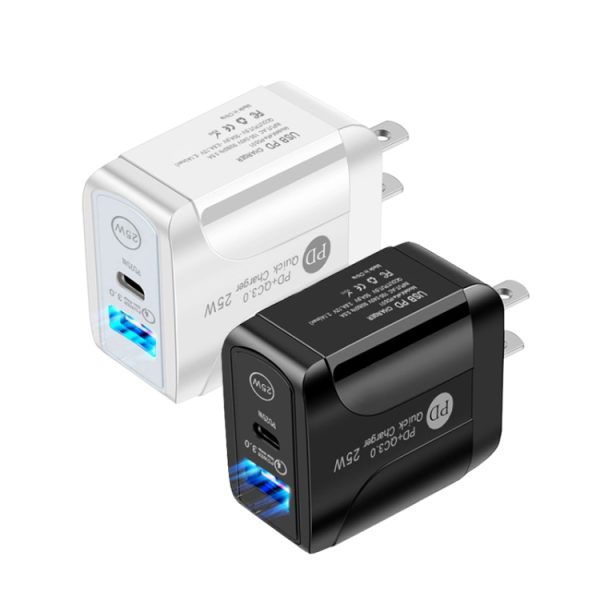 SYA001680701_B1.jpg PD25W USB-C / Type-C + QC3.0 USB Dual Ports Fast Charger, US Plug, US Plug