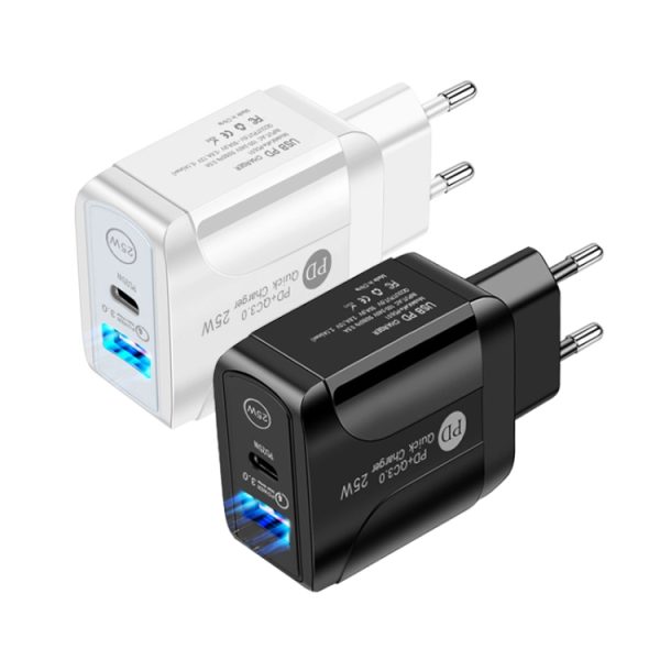 SYA001681101_B1.jpg PD25W USB-C / Type-C + QC3.0 USB Dual Ports Fast Charger, EU Plug, EU Plug