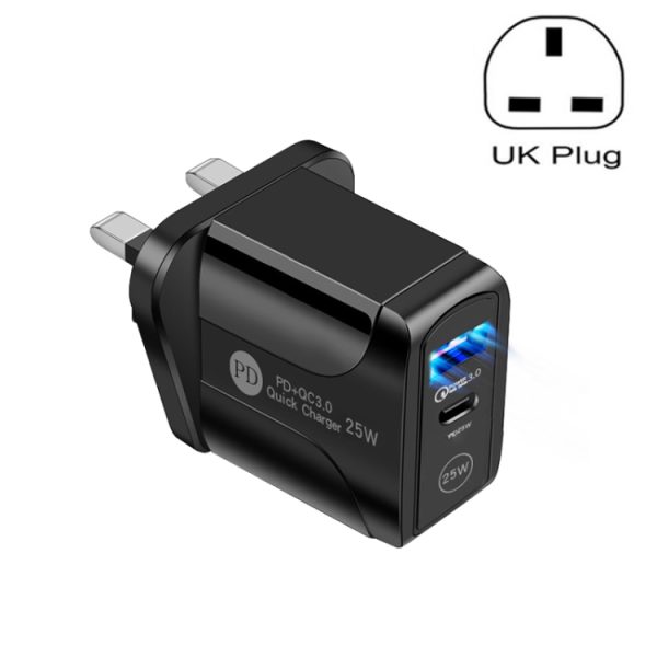 SYA001681201A-1.jpg PD25W USB-C / Type-C + QC3.0 USB Dual Ports Fast Charger, UK Plug, UK Plug