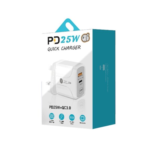 SYA001681201_B4.jpg PD25W USB-C / Type-C + QC3.0 USB Dual Ports Fast Charger, UK Plug, UK Plug