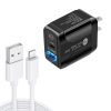 SYA001682201B-1.jpg PD25W USB-C / Type-C + QC3.0 USB Dual Ports Fast Charger with USB to 8 Pin Data Cable, US Plug, US Plug + USB to 8 Pin Cable
