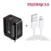 SYA001682201_B2.jpg PD25W USB-C / Type-C + QC3.0 USB Dual Ports Fast Charger with USB to 8 Pin Data Cable, US Plug, US Plug + USB to 8 Pin Cable