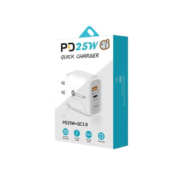 SYA001682201_B6.jpg PD25W USB-C / Type-C + QC3.0 USB Dual Ports Fast Charger with USB to 8 Pin Data Cable, US Plug, US Plug + USB to 8 Pin Cable