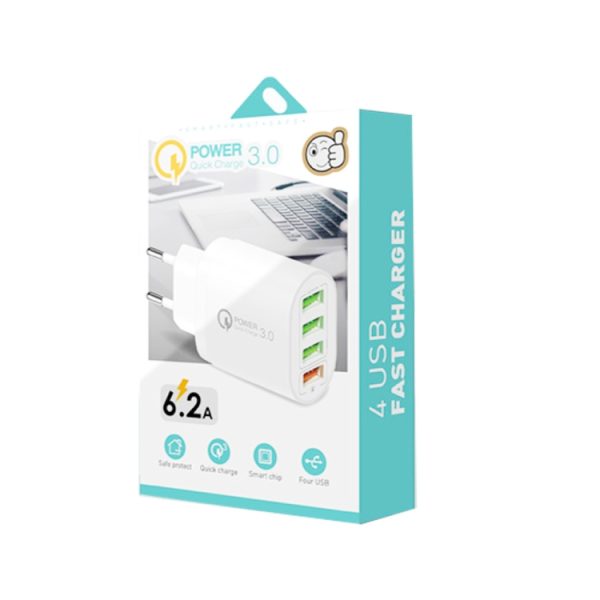 SYA001691501_B6.jpg QC-04 QC3.0 + 3 x USB2.0 Multi-ports Charger with 3A USB to 8 Pin Data Cable, EU Plug, EU Plug + 8 Pin Cable