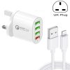 QC-04 QC3.0 + 3 x USB2.0 Multi-ports Charger with 3A USB to 8 Pin Data Cable, UK Plug, UK Plug + 8 Pin Cable