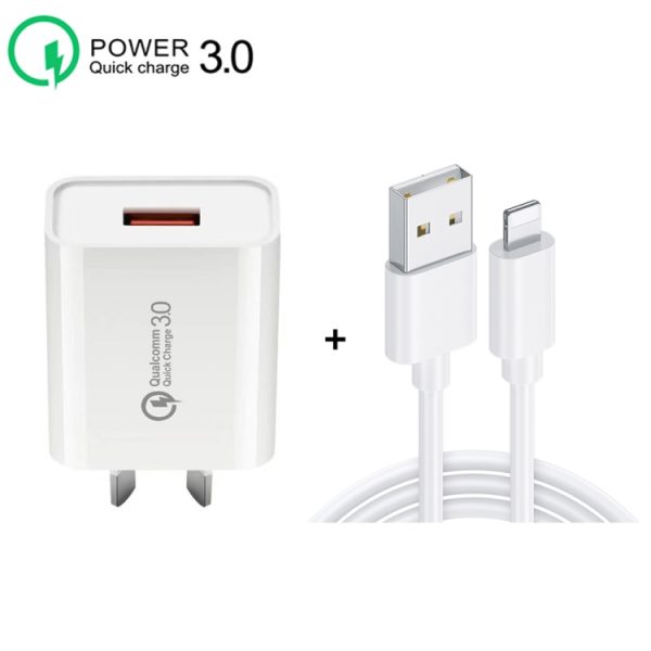SYA001709201_B2.jpg CA-25 QC3.0 USB 3A Fast Charger with USB to 8 Pin Data Cable, AU Plug, AU Plug + 8 Pin Cable