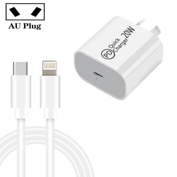 SYA001714601-1.jpg AU-20W PD USB-C / Type-C Travel Charger with USB-C to 8 Pin Data Cable, AU Plug, AU Plug + 1m 8 Pin PD Cable, AU Plug + 2m 8 Pin PD Cable