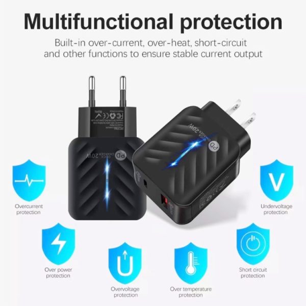 SYA001726301_B5.jpg PD03 20W PD3.0 + QC3.0 USB Charger with USB to 8 Pin Data Cable, EU Plug, EU Plug + USB to 8 Pin Cable