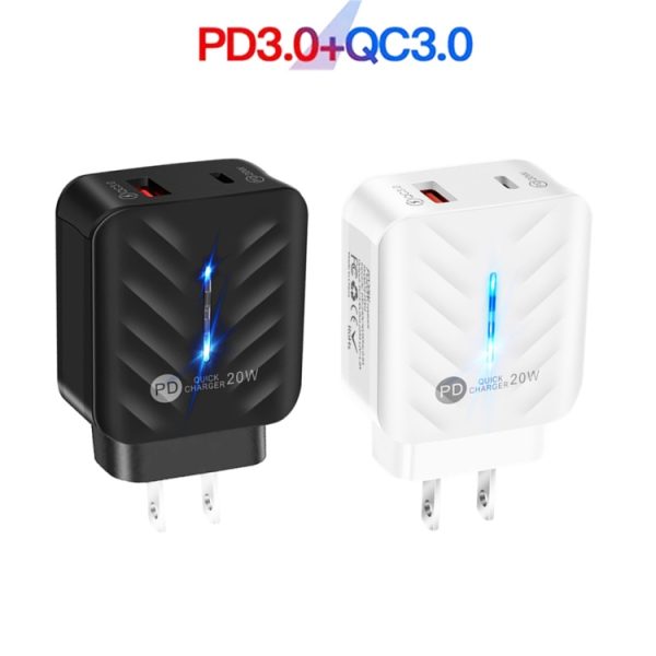 SYA001727401_B1.jpg PD03 20W PD3.0 + QC3.0 USB Charger with Type-C to 8 Pin Data Cable, US Plug, US Plug + Type-C to 8 Pin Cable