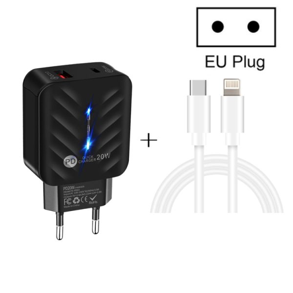 SYA001727501_B2.jpg PD03 20W PD3.0 + QC3.0 USB Charger with Type-C to 8 Pin Data Cable, EU Plug, EU Plug + Type-C to 8 Pin Cable