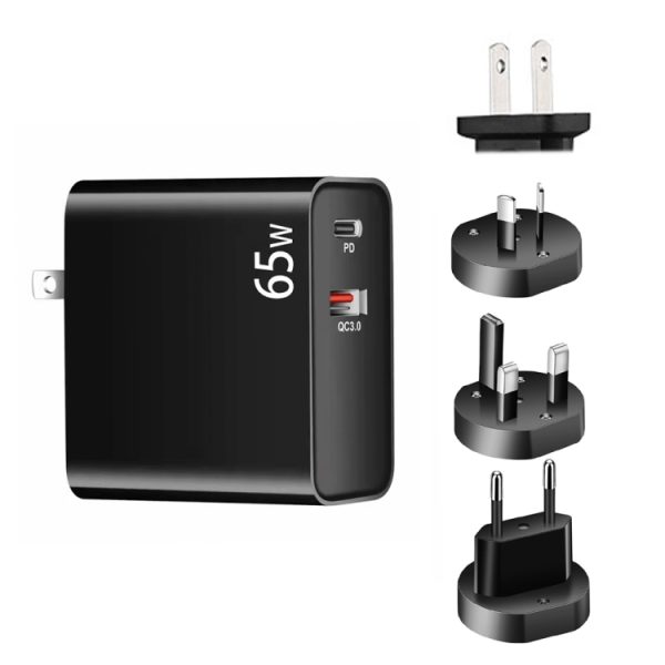 SYA001825301A-1.jpg PD-65W USB-C / Type-C + QC3. 0 USB Laptop Charging Adapter, AU Plug / US Plug / EU Plug / UK Plug, AU Plug / US Plug / EU Plug / UK Plug
