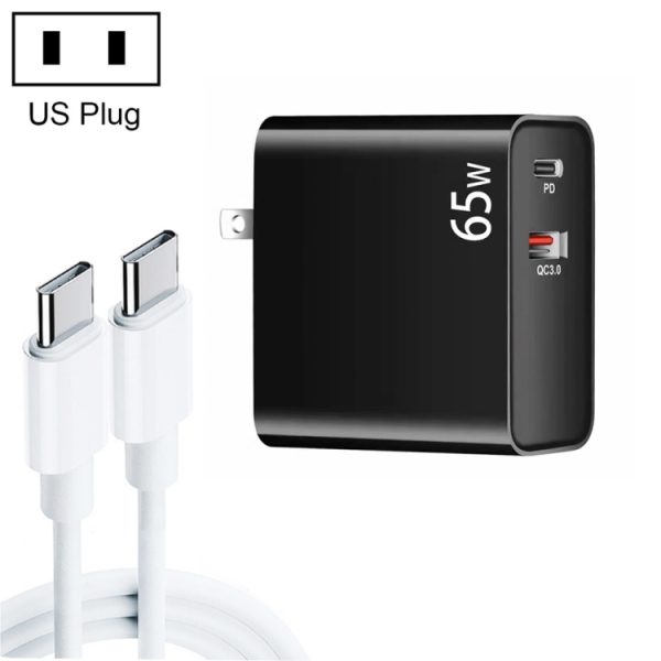 SYA001825501A-1.jpg PD-65W USB-C / Type-C + QC3. 0 USB Laptop Charging Adapter + 2m USB-C / Type-C to USB-C / Type-C Data Cable Set, US Plug, USB-C / Type-C Cable, US Plug