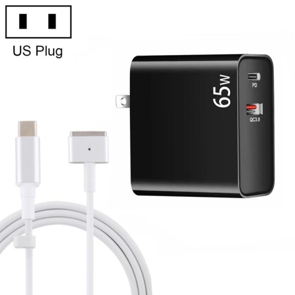 SYA001827401A-1.jpg PD-65W USB-C / Type-C + QC3. 0 USB Laptop Charging Adapter + 1.8m USB-C / Type-C to MagSafe 2 / T Head Data Cable, US Plug, MagSafe 2 / T Cable, US Plug