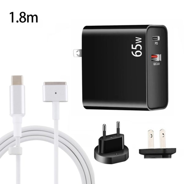 SYA001827501A-1.jpg PD-65W USB-C / Type-C + QC3. 0 USB Laptop Charging Adapter + 1.8m USB-C / Type-C to MagSafe 2 / T Head Data Cable, EU Plug / US Plug, MagSafe 2 / T Cable, EU Plug / US Plug