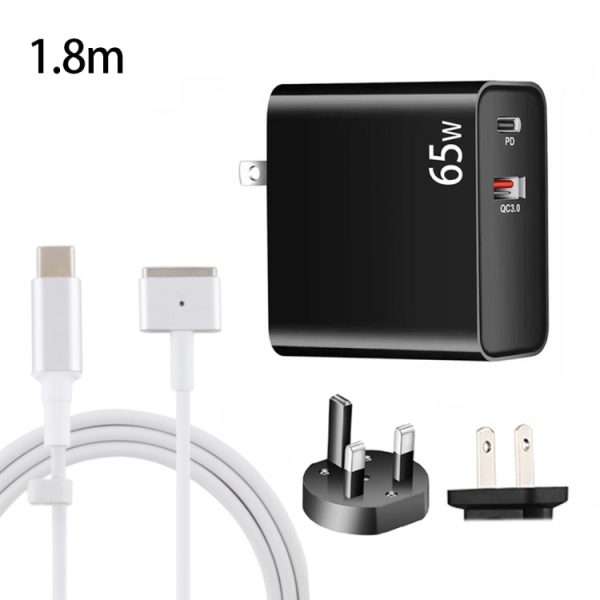 SYA001827701A-1.jpg PD-65W USB-C / Type-C + QC3. 0 USB Laptop Charging Adapter + 1.8m USB-C / Type-C to MagSafe 2 / T Head Data Cable, UK Plug / US Plug, MagSafe 2 / T Cable, UK Plug / US Plug