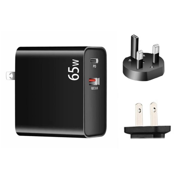SYA001827701A_1.jpg PD-65W USB-C / Type-C + QC3. 0 USB Laptop Charging Adapter + 1.8m USB-C / Type-C to MagSafe 2 / T Head Data Cable, UK Plug / US Plug, MagSafe 2 / T Cable, UK Plug / US Plug