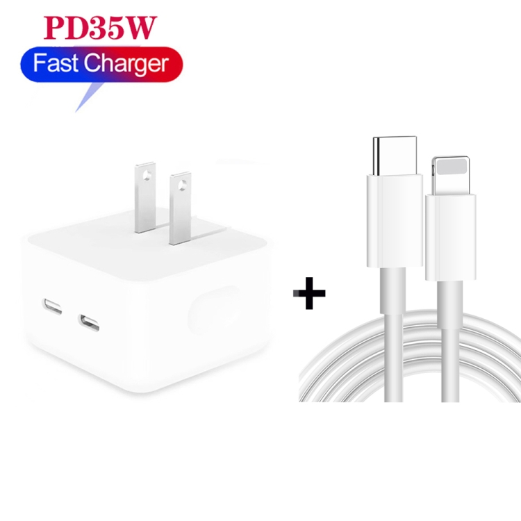 PD 35W Dual USB-C / Type-C Ports Charger with Type-C to 8 Pin Data Cable, US Plug, US Plug + 1m 8 Pin Cable, US Plug + 1.5m 8 Pin Cable, US Plug + 2m 8 Pin Cable 2 PD 35W Dual USB-C / Type-C Ports Charger with Type-C to 8 Pin Data Cable, US Plug, US Plug + 1m 8 Pin Cable, US Plug + 1.5m 8 Pin Cable, US Plug + 2m 8 Pin Cable - Image 2