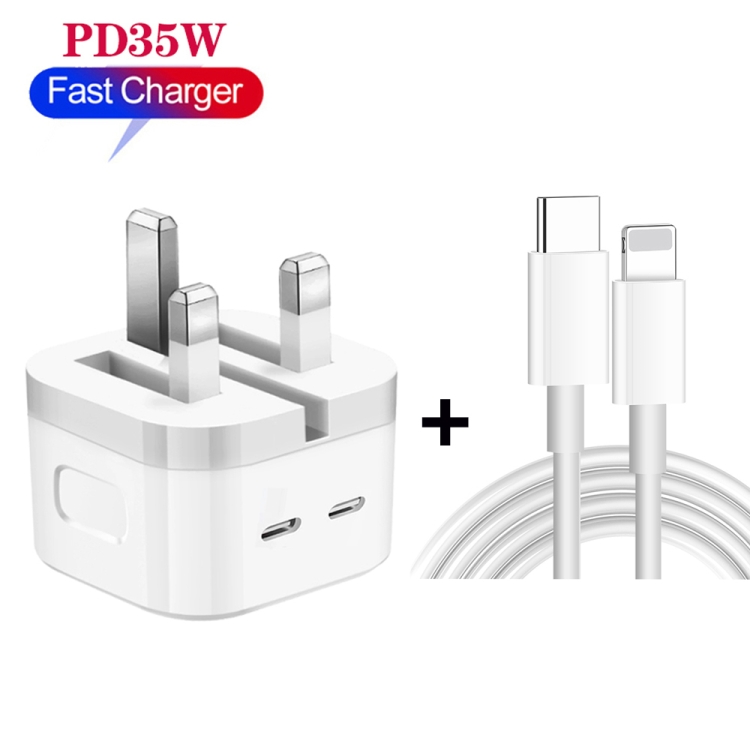 PD 35W Dual USB-C / Type-C Ports Charger with Type-C to 8 Pin Data Cable, UK Plug, UK Plug + 1m 8 Pin Cable, UK Plug + 1.5m 8 Pin Cable, UK Plug + 2m 8 Pin Cable 2 PD 35W Dual USB-C / Type-C Ports Charger with Type-C to 8 Pin Data Cable, UK Plug, UK Plug + 1m 8 Pin Cable, UK Plug + 1.5m 8 Pin Cable, UK Plug + 2m 8 Pin Cable - Image 2