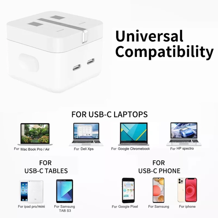 PD 35W Dual USB-C / Type-C Ports Charger with Type-C to 8 Pin Data Cable, UK Plug, UK Plug + 1m 8 Pin Cable, UK Plug + 1.5m 8 Pin Cable, UK Plug + 2m 8 Pin Cable 5 PD 35W Dual USB-C / Type-C Ports Charger with Type-C to 8 Pin Data Cable, UK Plug, UK Plug + 1m 8 Pin Cable, UK Plug + 1.5m 8 Pin Cable, UK Plug + 2m 8 Pin Cable - Image 5