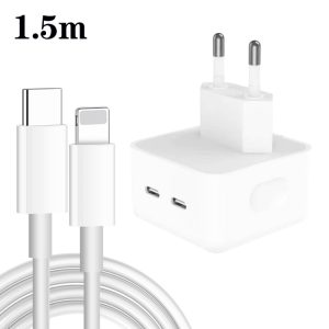 PD 35W Dual USB-C / Type-C Ports Charger with Type-C to 8 Pin Data Cable, EU Plug, EU Plug + 1.5m 8 Pin Cable, EU Plug + 2m 8 Pin Cable