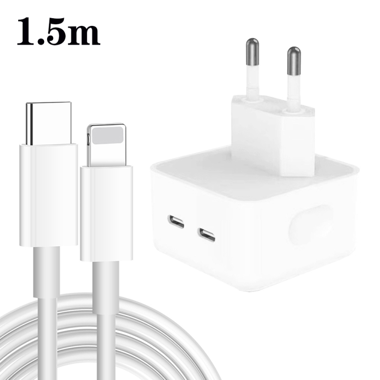 PD 35W Dual USB-C / Type-C Ports Charger with Type-C to 8 Pin Data Cable, EU Plug, EU Plug + 1.5m 8 Pin Cable, EU Plug + 2m 8 Pin Cable 1 PD 35W Dual USB-C / Type-C Ports Charger with Type-C to 8 Pin Data Cable, EU Plug, EU Plug + 1.5m 8 Pin Cable, EU Plug + 2m 8 Pin Cable