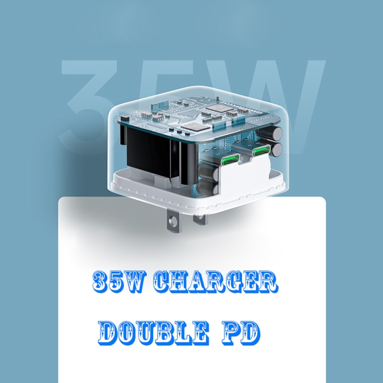 PD 35W Dual USB-C / Type-C Ports Charger with Type-C to 8 Pin Data Cable, EU Plug, EU Plug + 1.5m 8 Pin Cable, EU Plug + 2m 8 Pin Cable 5 PD 35W Dual USB-C / Type-C Ports Charger with Type-C to 8 Pin Data Cable, EU Plug, EU Plug + 1.5m 8 Pin Cable, EU Plug + 2m 8 Pin Cable - Image 5