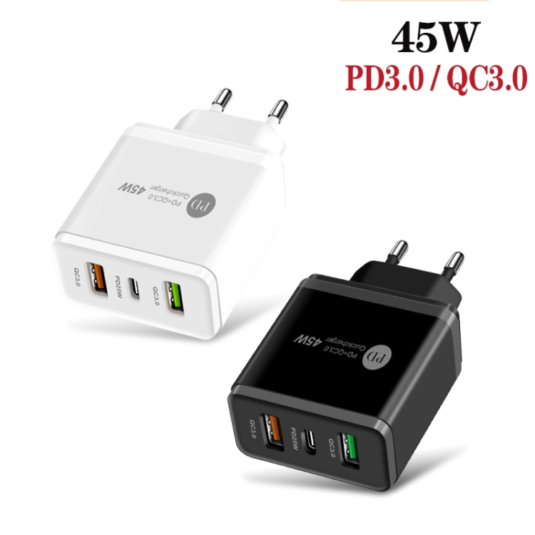45W PD3.0 + 2 x QC3.0 USB Multi Port Quick Charger, EU Plug, EU Plug 2 45W PD3.0 + 2 x QC3.0 USB Multi Port Quick Charger, EU Plug, EU Plug - Image 2