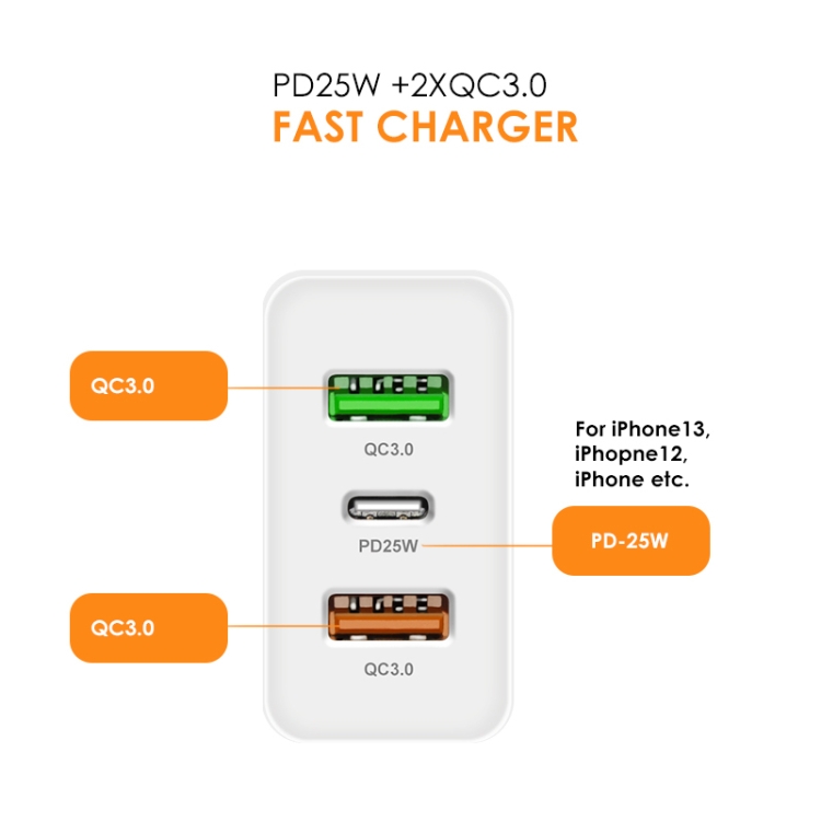 45W PD3.0 + 2 x QC3.0 USB Multi Port Quick Charger, EU Plug, EU Plug 4 45W PD3.0 + 2 x QC3.0 USB Multi Port Quick Charger, EU Plug, EU Plug - Image 4