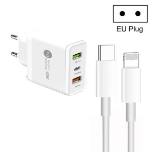 45W PD3.0 + 2 x QC3.0 USB Multi Port Charger with Type-C to 8 Pin Cable, EU Plug, EU Plug + Type-C to 8 Pin Cable