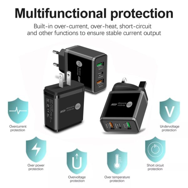 SYA001932501_B4.jpg 45W PD3.0 + 2 x QC3.0 USB Multi Port Charger with Type-C to 8 Pin Cable, EU Plug, EU Plug + Type-C to 8 Pin Cable