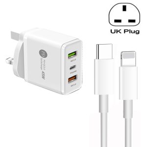 45W PD3.0 + 2 x QC3.0 USB Multi Port Charger with Type-C to 8 Pin Cable, UK Plug, UK Plug + Type-C to 8 Pin Cable