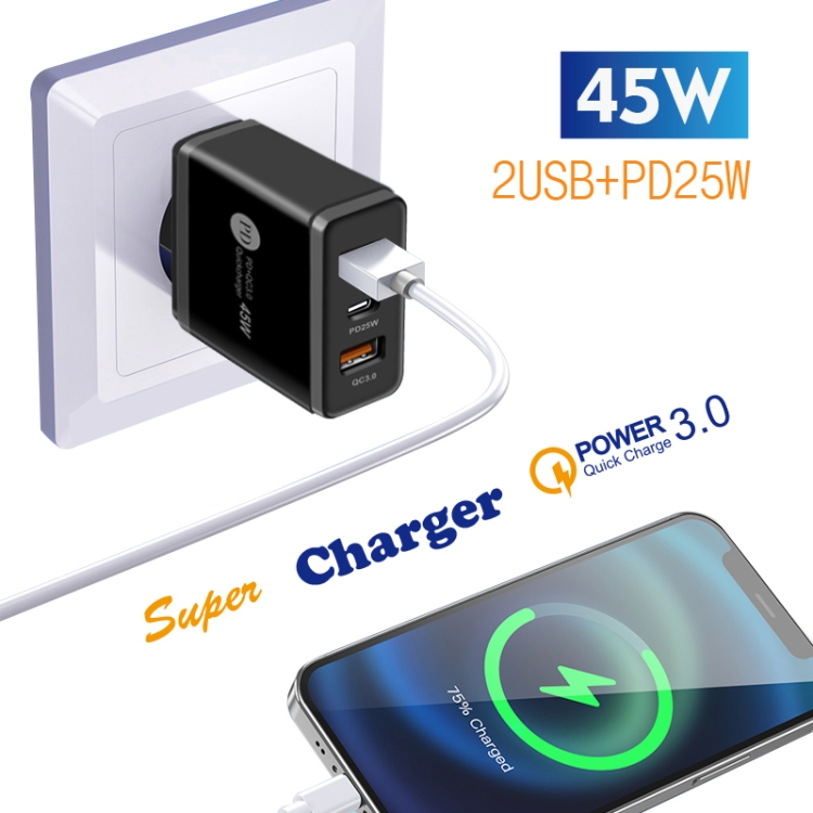 45W PD3.0 + 2 x QC3.0 USB Multi Port Charger with Type-C to 8 Pin Cable, UK Plug, UK Plug + Type-C to 8 Pin Cable 4 45W PD3.0 + 2 x QC3.0 USB Multi Port Charger with Type-C to 8 Pin Cable, UK Plug, UK Plug + Type-C to 8 Pin Cable - Image 4