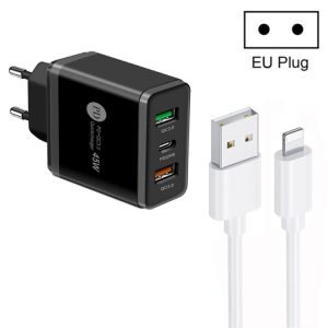 45W PD25W + 2 x QC3.0 USB Multi Port Charger with USB to 8 Pin Cable, EU Plug, EU Plug + USB to 8 Pin Cable