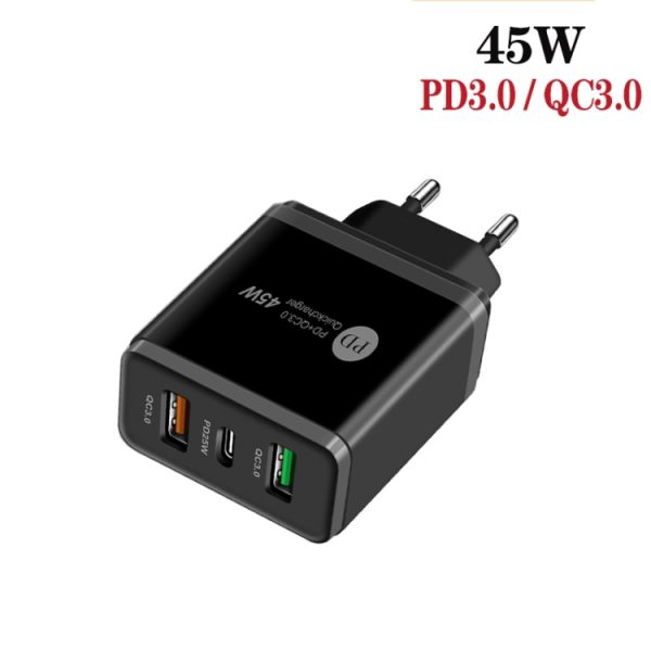 SYA001933301A_1.jpg 45W PD25W + 2 x QC3.0 USB Multi Port Charger with USB to 8 Pin Cable, EU Plug, EU Plug + USB to 8 Pin Cable