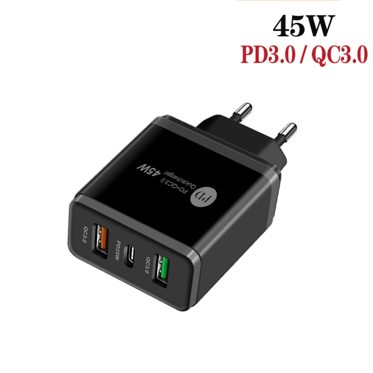45W PD25W + 2 x QC3.0 USB Multi Port Charger with USB to 8 Pin Cable, EU Plug, EU Plug + USB to 8 Pin Cable 2 45W PD25W + 2 x QC3.0 USB Multi Port Charger with USB to 8 Pin Cable, EU Plug, EU Plug + USB to 8 Pin Cable - Image 2