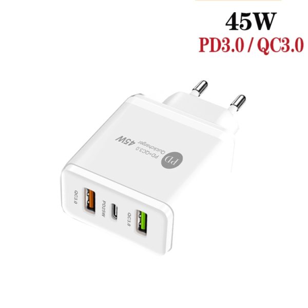 SYA001933901A_1.jpg 45W PD25W + 2 x QC3.0 USB Multi Port Charger with USB to Micro USB Cable, EU Plug, EU Plug + USB to Micro USB Cable