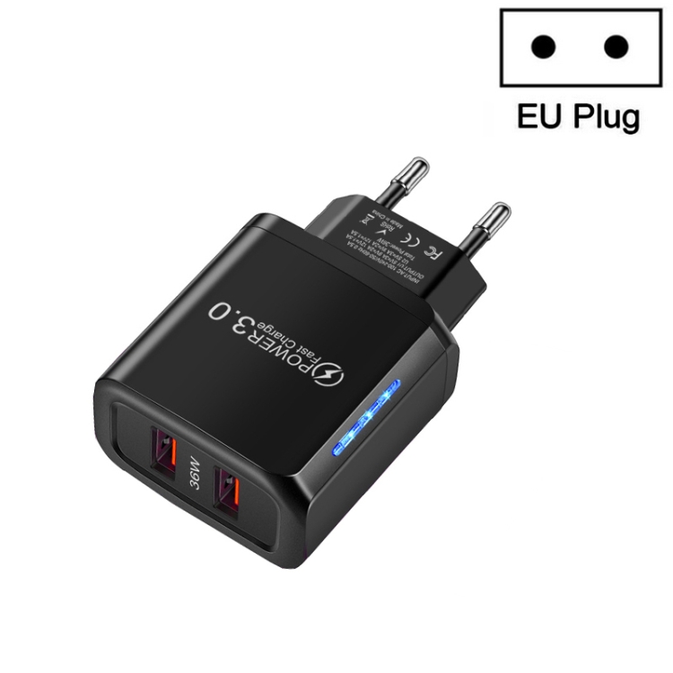 36W Dual Port QC3.0 USB Mobile Phone Charger Dual 18W Output, EU Plug, EU Plug 1 36W Dual Port QC3.0 USB Mobile Phone Charger Dual 18W Output, EU Plug, EU Plug