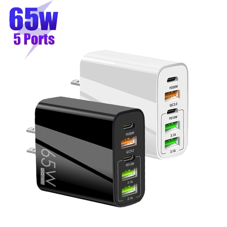 65W Dual PD Type-C + 3 x USB Multi Port Charger for Phone and Tablet PC, US Plug, US Plug 3 65W Dual PD Type-C + 3 x USB Multi Port Charger for Phone and Tablet PC, US Plug, US Plug - Image 3