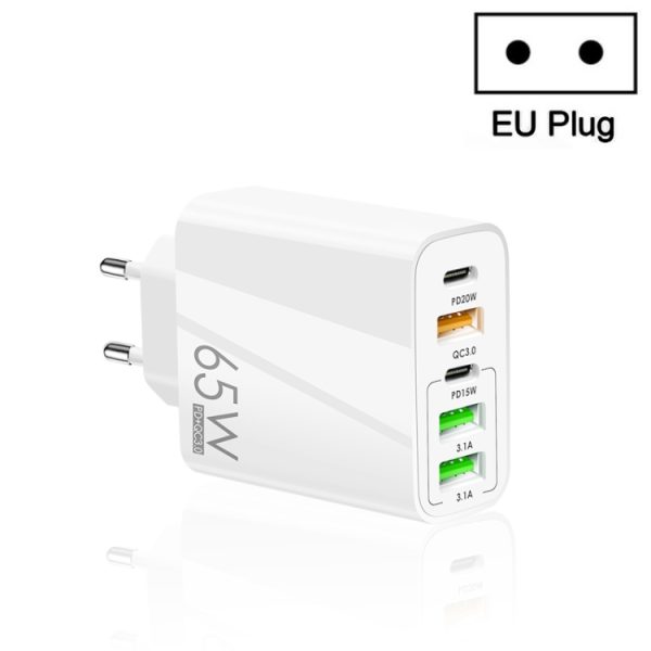 SYA001973601A-1.jpg 65W Dual PD Type-C + 3 x USB Multi Port Charger for Phone and Tablet PC, EU Plug, EU Plug