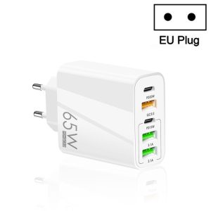 65W Dual PD Type-C + 3 x USB Multi Port Charger for Phone and Tablet PC, EU Plug, EU Plug