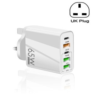 65W Dual PD Type-C + 3 x USB Multi Port Charger for Phone and Tablet PC, UK Plug, UK Plug